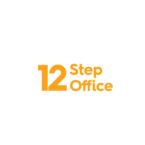 White AA 12 Step Office logo with orange text